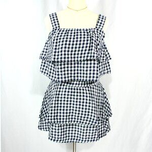 Madewell 2 Piece Plaid Gingham Linen Cropped Top Mini Skirt Set Black White